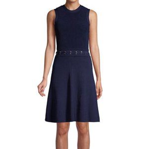 Michael Kors Ribbed Lace Up Waist Fit & Flare Dress